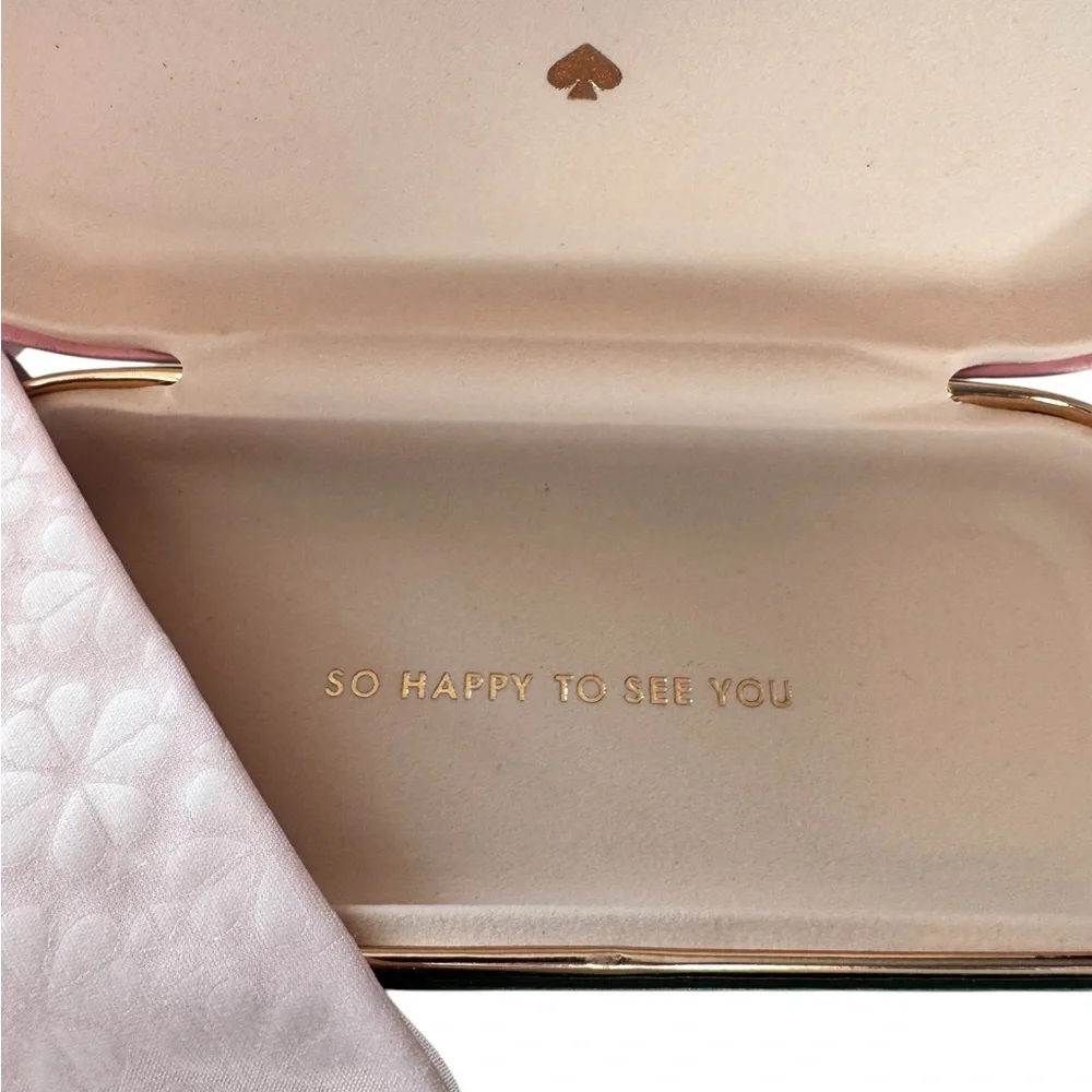 Kate Spade Pink and Green Hard Sunglasses Case with Cleaning Cloth